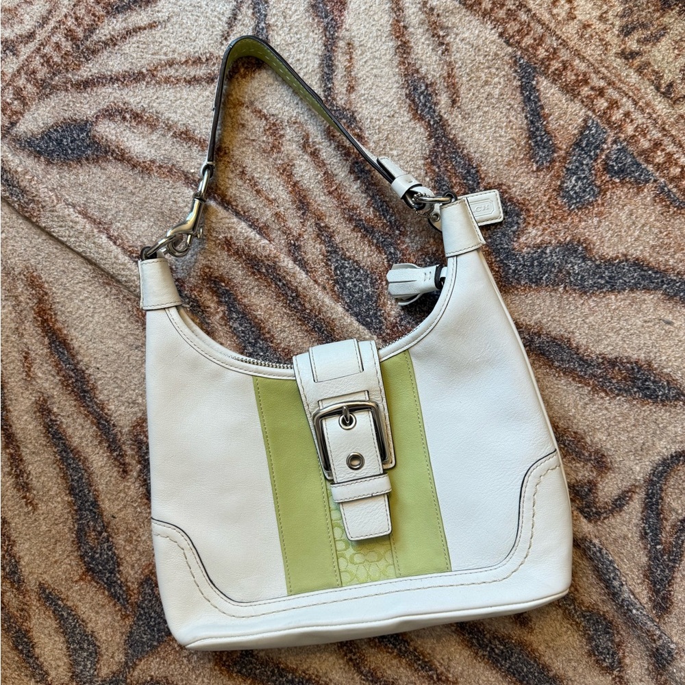 Coach White and Light Green Shoulder Bag